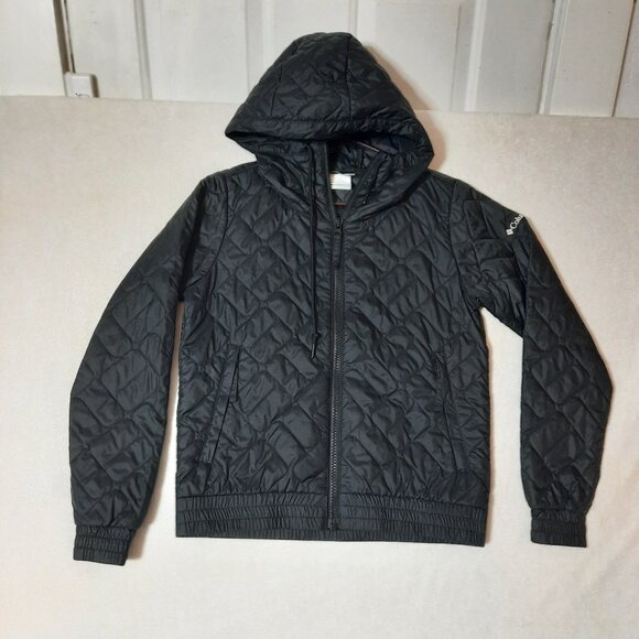 COLUMBIA Womens Sweet View Insulated Bomber, Black Lightweight Puffer Jacket LN - Picture 1 of 11